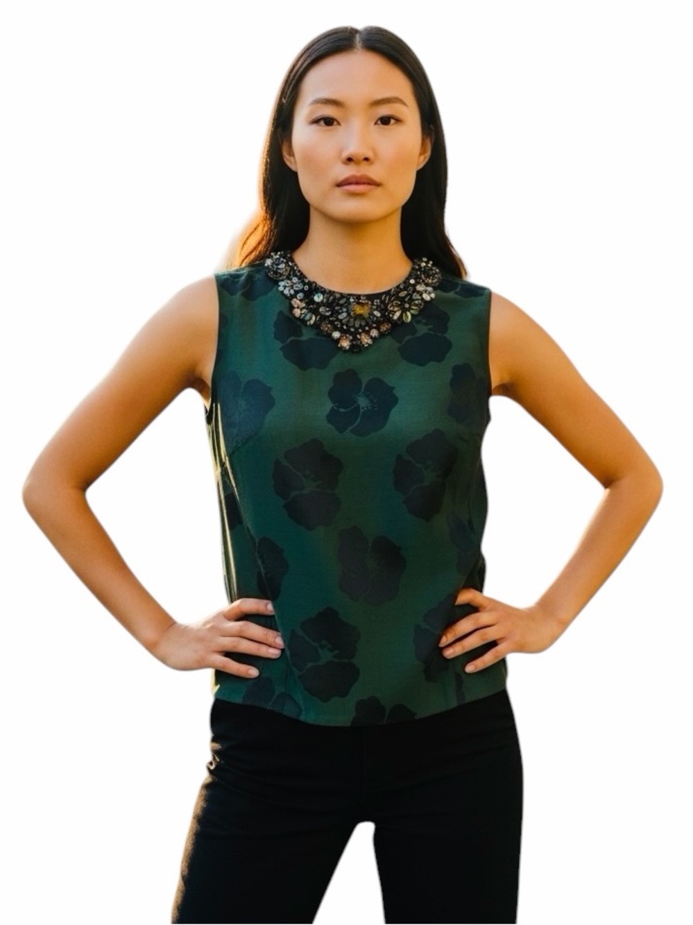 Tory Burch Floral Silk Jeweled Vintage Top.